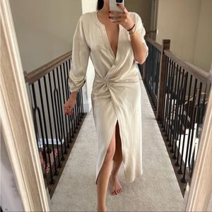 Zara Cream Twist-Front Midi Dress